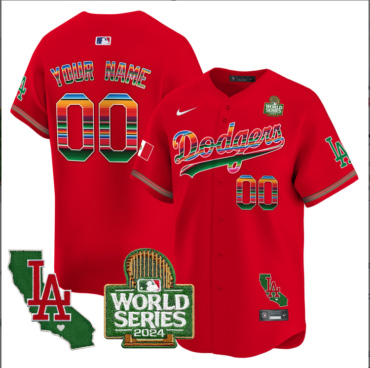 Men Custom MLB Mexico Los Angeles Dodgers red 2024 World Series Champions Patch Jersey 20241105->customized mlb jersey->Custom Jersey